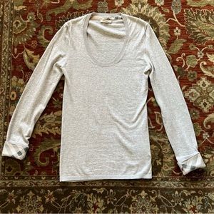 Women’s Gray Burberry Brit Cashmere Cotton Sweater with Plaid Cuffs Size Small